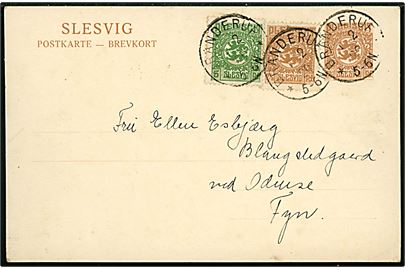 7½ pfg. Fælles udg. helsagsbrevkort opfrankeret med 5 pfg. og 7½ pfg. Fælles udg. annulleret Branderup d. 1.2.1920 til Odense, Danmark.