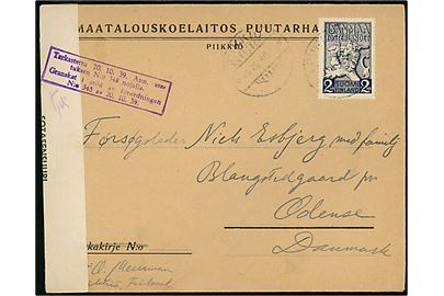 2+2 mk. Fosterlandet single på brev fra Professor Ole Meuman, Piikkiö d. 5.3.1940 til Odense, Danmark. Åbnet af finsk vinterkrigscensur
