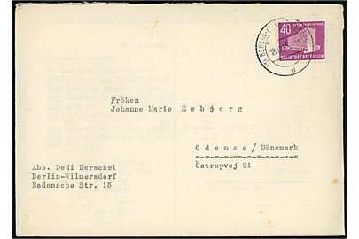 40 pfg. Berlin Gedenkbibliothek single på brev fra Berlin-Charlottenburg d. 18.12.1958 til Odense, Danmark.