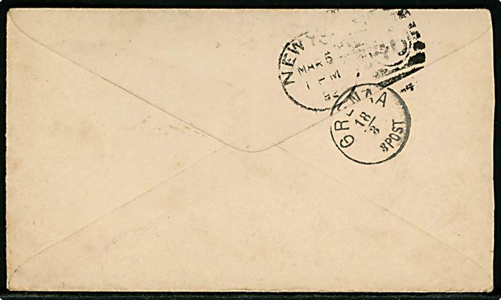 5 cents Grant single på brev fra Box Elder Utah d. 1.3.1892 via New York til Lundbæk, Aalsrode pr. Grenaa, Danmark. På bagsiden ank.stemplet lapidar Grenaa d. 18.3.1892.