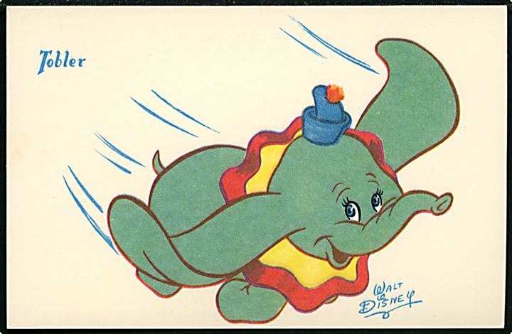 Walt Disney. Dumbo den flyvende elefant. Fransk reklame fra 50'erne, for “Tobler” chokolade. Georges Lang, Paris u/no.