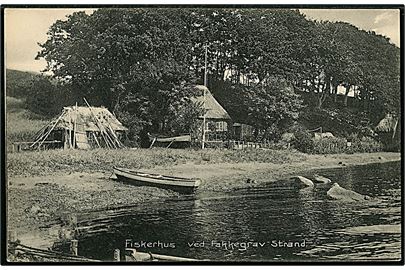 Flakkegrav strand med Fiskerhus. Hvidehus Boglade no. 16987.