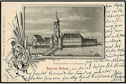 Nordborg, Gruss aus med Nordborg slot for 200 år siden. P. H. Schmidt no. 149.
