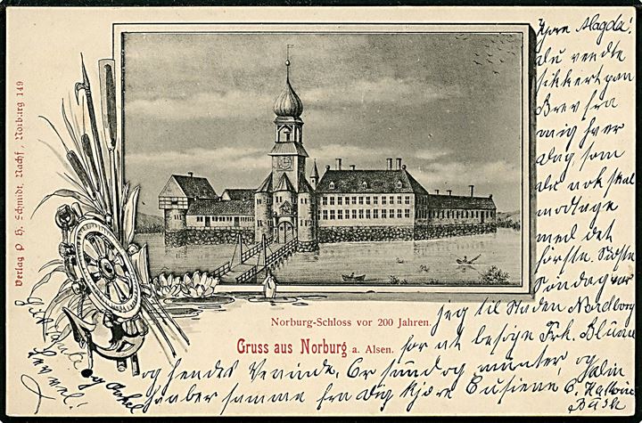 Nordborg, Gruss aus med Nordborg slot for 200 år siden. P. H. Schmidt no. 149.