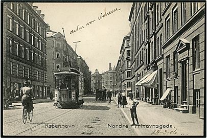 Købh., Nordre Frihavnsgade med sporvogn linie 3 vogn 67. Stenders no. 6077.