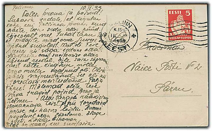 5 s. Sangerfestival på brevkort fra Tallinn d. 11.9.1933.