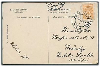 Russisk 3 kop. Våben anvendt i Estland på brevkort stemplet Myulgraben Lifl. d. 23.12.1911