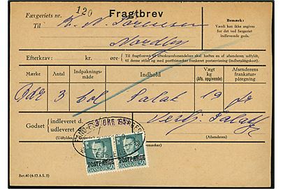 50 øre Fr. IX Postfærge mærke i parstykke på fragtbrev fra Esbjerg d. 3.10.1959 til Nordby, Fanø.