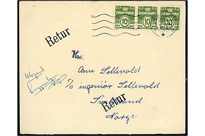 10 øre Bølgelinie (3) på brev fra Haslev d. 8.4.1960 til Norge. Forsøgt på Svalbard med påskrift Ukjent Longyearbyen og på bagsiden stempler fra Ny-Ålesund d. 10.5.1960 og Longyearbyen d. 9.6.1960.