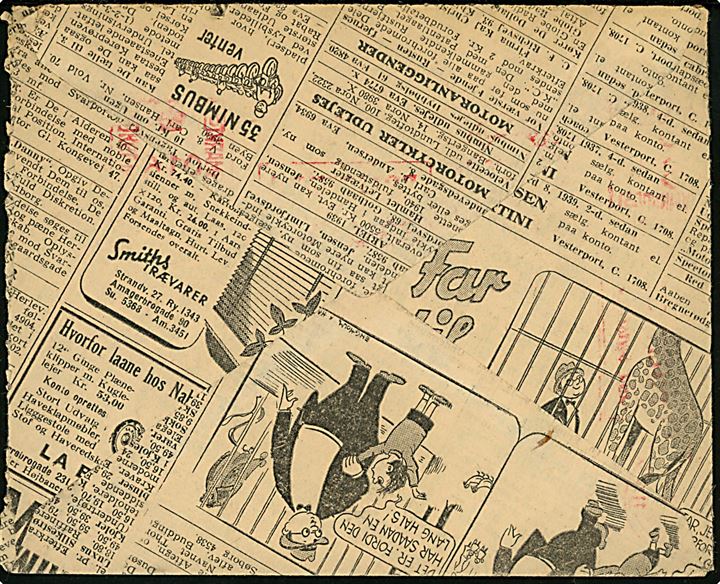 10 øre firmafranko frankeret lokalbrev fra dagbladet Politiken i København d. 4.8.1948. Kuvert fremstillet af avispapir. 