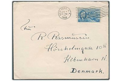 5 cents Roosevelt 1882-1945 på brev fra New York d. 7.4.1946 til København, Danmark. Fra sømand ombord på ØK-skibet M/S Falstria.