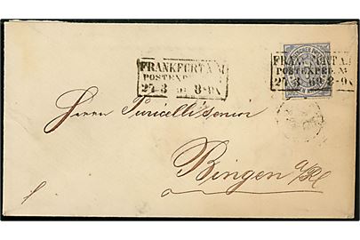 Norddeutscher Postbezirk. 7 kr. stukken kant single på brev fra Frankfurt a.M. d. 27.3.1869 til Bingen a/Rl. 