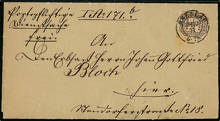 Norddeutscher Postbezirk. 1/3 gr. Tjenestemærke single på lokalt tjenestebrev i Breslau d. 20.12.1871.