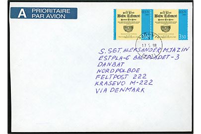 Estisk 3,50 kr. Testamente oversættelse i parstykke på brev fra Jöhvi d. 17.5.1998 til estisk soldat ved Estpla-6, Baltpladet-3, Danbat, Nordpolbde, Feltpost 222, Krasevo via Danmark. 