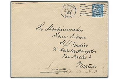 30 øre Karavel på brev fra København d. 18.6.1939 til sømand ombord på M/S India, Genua, Italien.