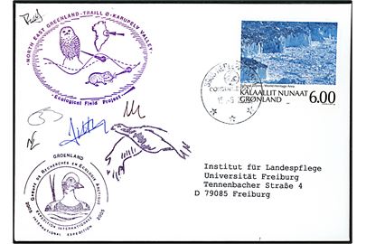 6 kr. Verdens arv på filatelistisk ekspeditionsbrev fra Constable Pynt d. 15.6.2005 til Freiburg, Tyskland. Flere ekspeditionsstempler og autografer fra ekspeditionsmedlemmer. 