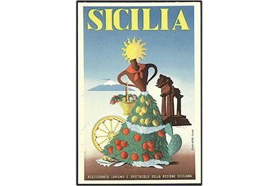 Postkort fra Sicilien, Italien, med motiver af frugt.
