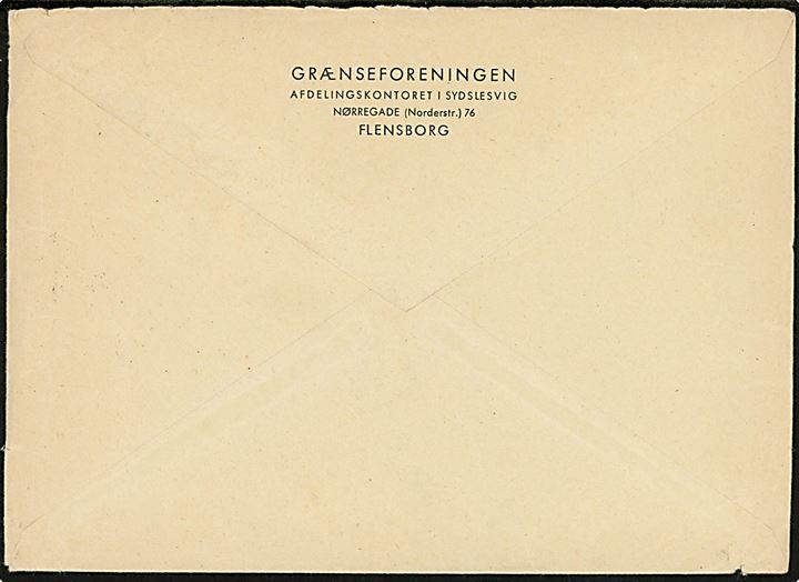 30 øre Fr. IX på fortrykt brev fra Grænseforeningen, Afdelingskontoret i Sydslesvig i Flensborg annulleret med pr.-stempel Krusaa pr. Padborg d. 5.1.1961 til Askov pr. Vejen.