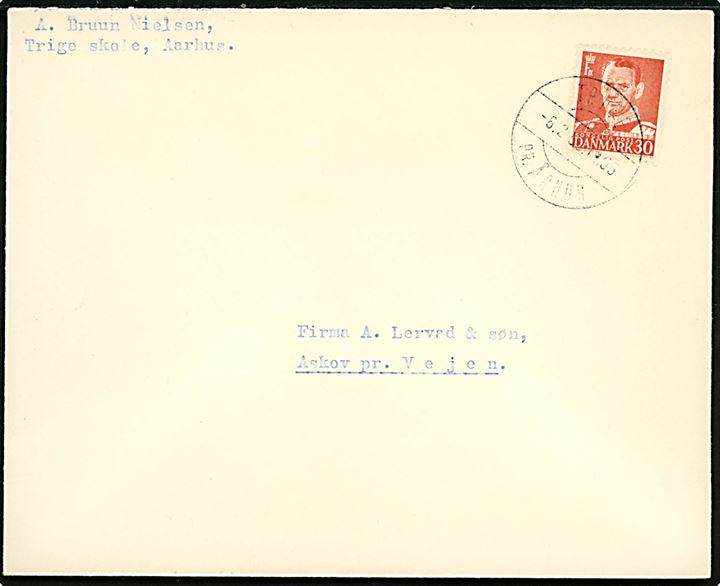 30 øre Fr. IX på brev annulleret med pr.-stempel Trige pr. Århus d. 6.2.1959 til Askov pr. Vejen.