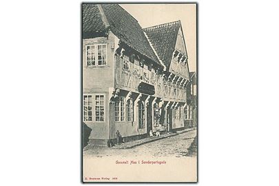Gammelt hus i Sønderportsgade i Ribe. H. Bentsons Forlag no. 1808.