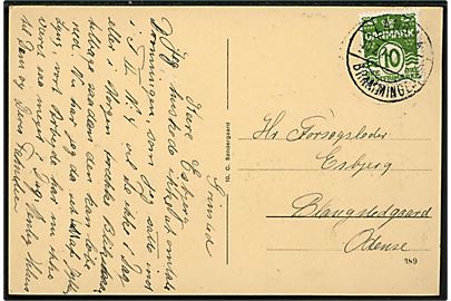 10 øre Bølgelinie på brevkort dateret Grindsted og annulleret med bureaustempel Langaa - Bramminge sn3 T.1212 d. 10.7.1928 til Odense.