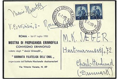 10 lire på postkort fra Rom, Italien, d. 6.7.1950 til Charlottenlund.