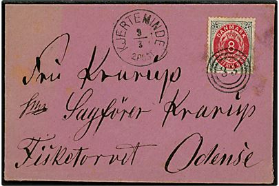 8 øre Tofarvet på brev med indhold annulleret med nr.stempel 33 og sidestemplet lapidar Kjerteminde d. 9.3.188x til Odense. 