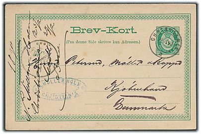 5 øre helsagsbrevkort fra Christiania d. 25.2.1890 til Kjøbenhavn, Danmark.