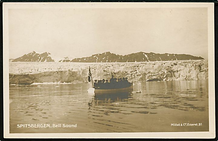 Svalbard/Spitzbergen. Bell Sound turistbåd. Mittet & Co. no. 31. Reklamekort Nordenfjelske S/S Co. Trondhjem.