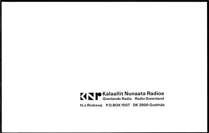 Grønlands Radio. Illustreret Juleklapkort med radiohuset i vinterdragt. 