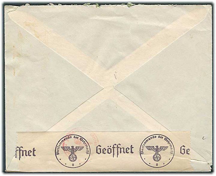 20 øre Løbe på brev fra Oslo d. 21.8.1941 til København, Danmark. Åbnet af tysk censur i Oslo og passér stemplet ved censuren i København.