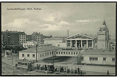 Aarhus, Landsudstillingen 1909 med sporvogn. H. A. Ebbesen no. 1053.