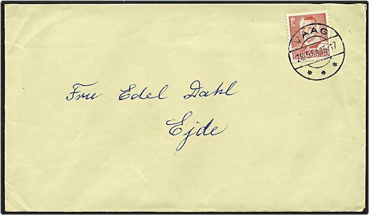 30 øre rød Fr. IX på brev fra Vaag d. 26.5.1954 til Ejde.
