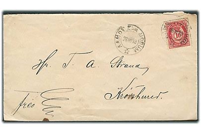 10 øre Posthorn på brev stemplet Aamot paa Modum d. 28.3.1893 til Krødsherred.