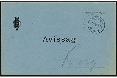 Avissag - formular Nr. 34 (14/9 15) - med brotype IIIb Thorshavn d. 12.4.1920 til Kvivig.