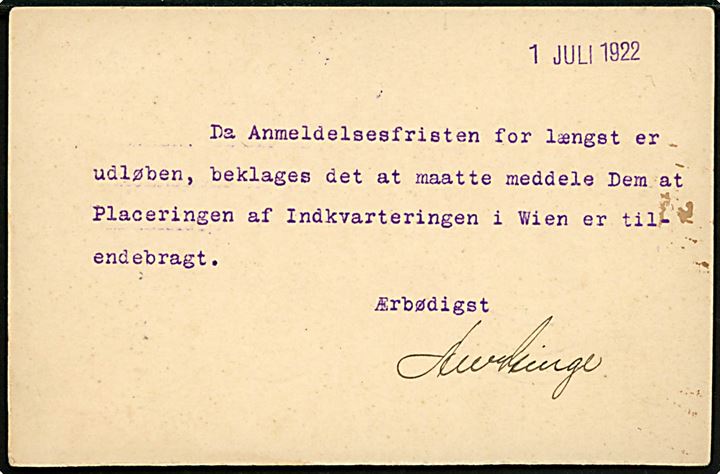 10+5 øre provisorisk helsagsbrevkort (fabr. 56-H) fra Danske Börns Rejser i Udlandet stemplet København d. 2.7.1922 til Gudme. 