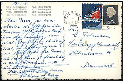 Hollandsk 20 c. Juliana og DANSK Julemærke 1959 på brevkort fra Amsterdam d. 19.1.1960 til København, Danmark.