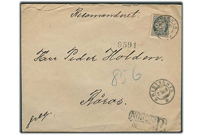30 øre Posthorn single på anbefalet brev fra Kristiania d. 21.8.1919 til Røros.