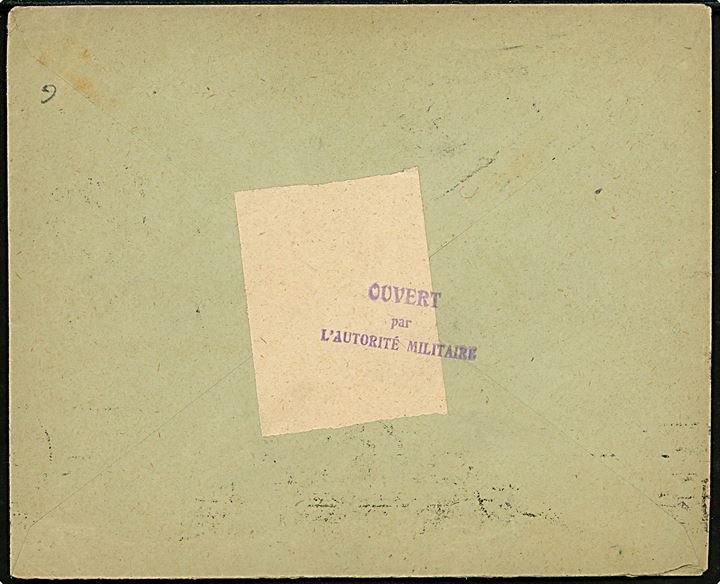 10 øre Posthorn i parstykke på brev fra Kristiania d. 23.4.1915 til Paris, Frankrig. Åbnet af fransk censur.