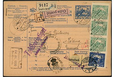 10 h. helsags-internationalt adressekort opfrankeret med 50 h. og 300 h. (3-stribe) utakket Hradschin fra Neutitschen d. 24.7.1920 via Hamburg til Kolding, Danmark. 