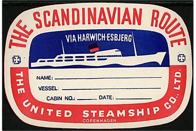 DFDS The Scandinavian Route via Harwich-Esbjerg. Bagage seddel. Ubrugt.