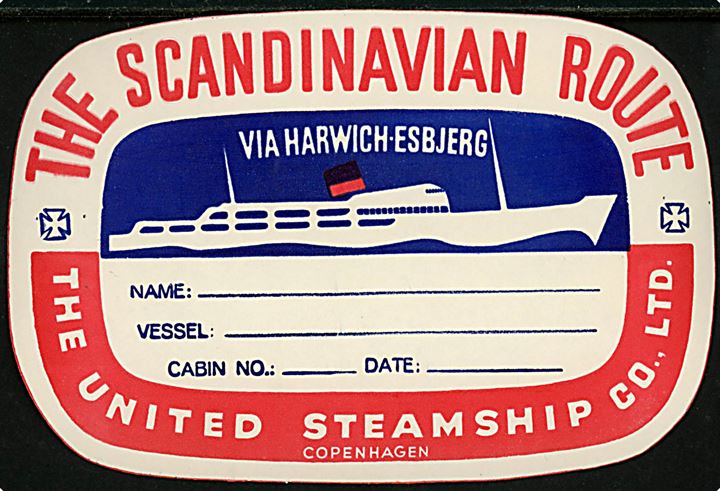 DFDS The Scandinavian Route via Harwich-Esbjerg. Bagage seddel. Ubrugt.