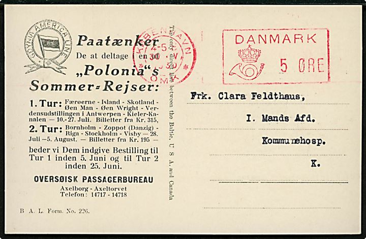 “Polonia”, S/S, Østasiatisk Kompagni i København. Gdynia Amerika Linie reklamekort. B.A.L. Form. no. 226. 