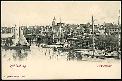 Rudkøbing, Baadehavn med fiskefartøjer. C. Jensen Tusch no. 107.