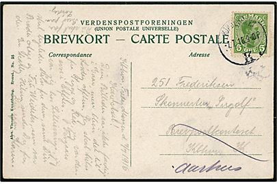 5 øre Chr. X på brevkort fra Kjøbenhavn d. 7.7.1916 til menig 251 ombord på orlogsskonnerten Ingolf via Brevpostkontoret i København - eftersendt til skibets station i Aarhus.