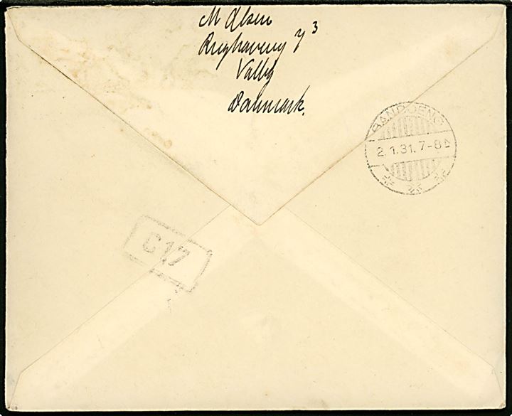 25 øre Karavel på brev fra København Valby d. 9.12.1930 til militærapoteker Th. Møller i Bandoeng, Java, Hollandsk Ostindien. Ank.stemplet d. 2.1.1931.
