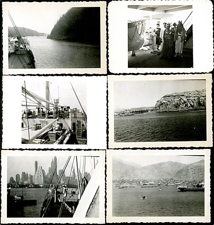 Canal Zone 20 cents på luftpostbrev fra sømand ombord på J. Lauritzen skibet M/S Gladys Dan i Balboa d. 24.1.1948 til Brønderslev, Danmark. Medfølger 10 små fotografier af skibet, passage af Panama kanal og i New York. 