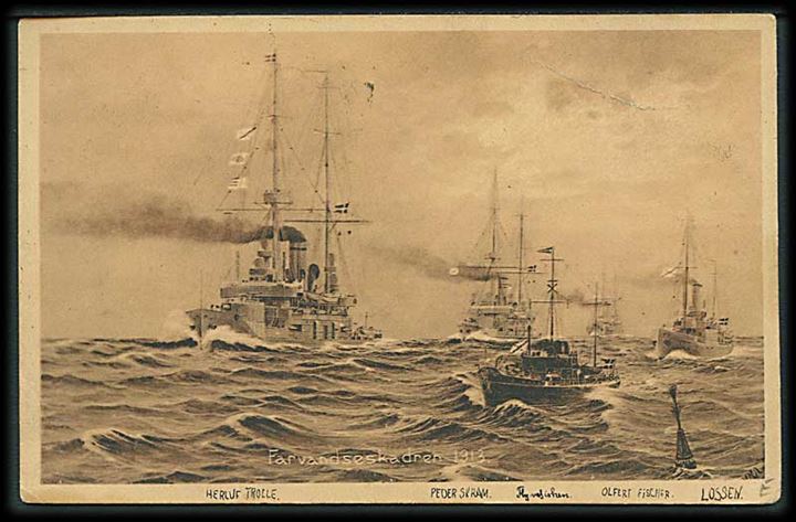 Ufrankeret brevkort fra Kristiansand S. d. 11.5.1914 til København, Danmark. Sort T stempel og udtakseret i 10 øre porto.