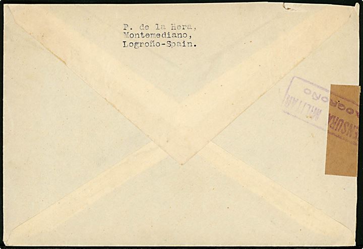 70 cts. Isabel single på brev med svagt stempel fra Logrono til New York, USA. Åbnet af lokal spansk censur i Logrono.