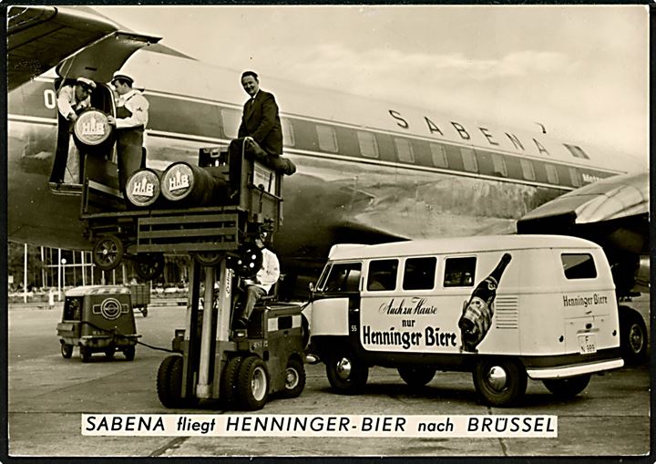Belgiske luftfartsselskab SABENA flyver Henninger øl til Brüssel. 